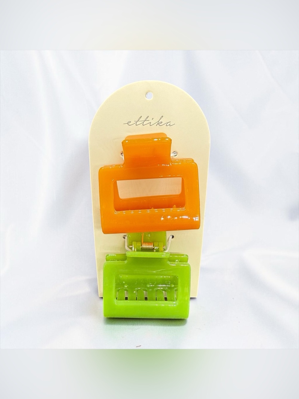 🧡💚ETTIKA🧡💚2-PC Orange & Green Square Hair Claw Clips/NIP